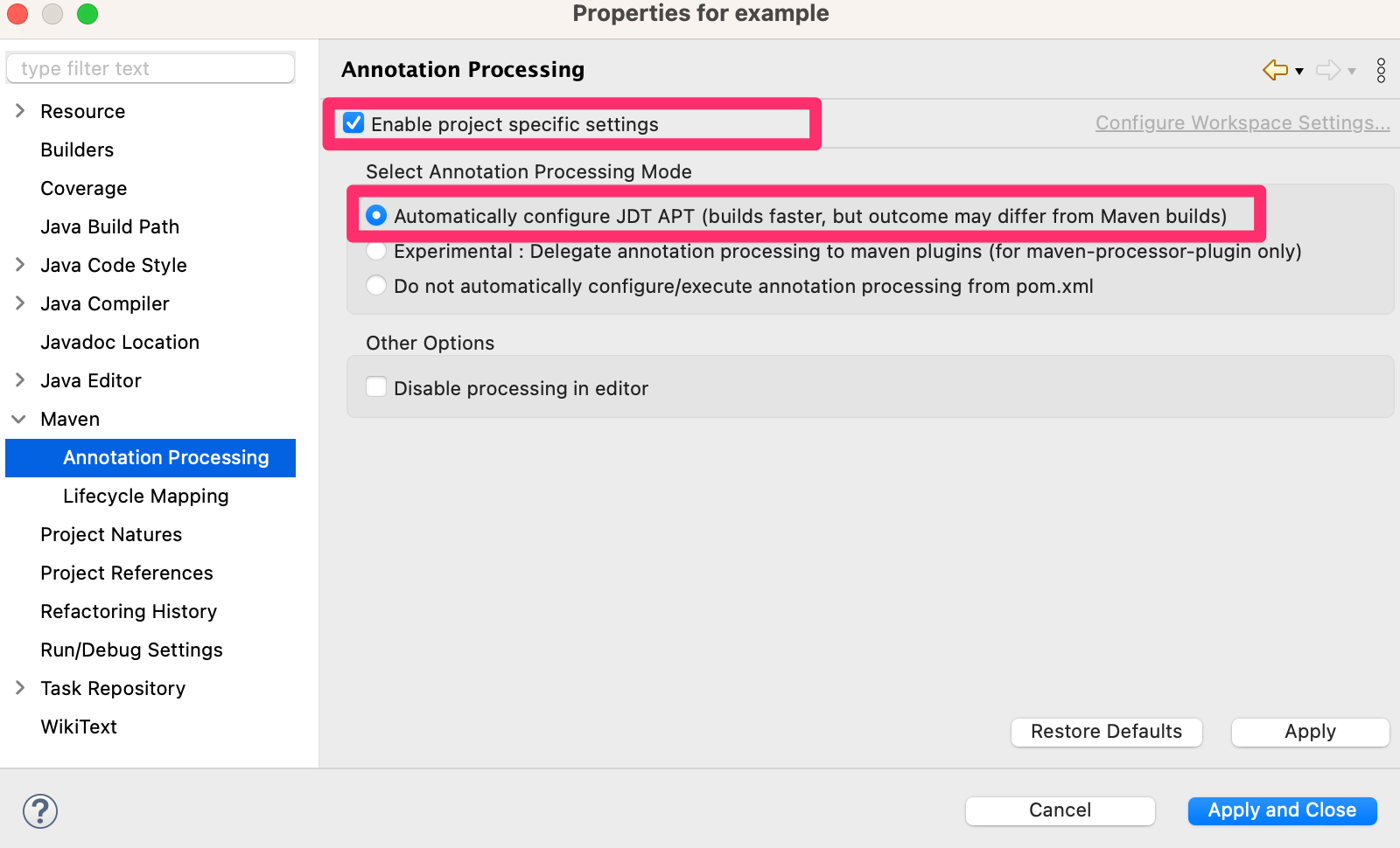 Eclipse Maven Annotation Processing